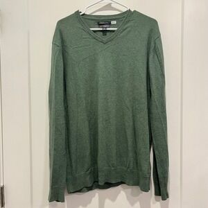 Wallin & Bros Mens XL Green V-Neck Cotton Cashmere Blend Pullover‎ Sweater